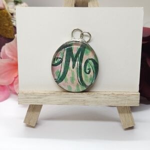 Handmade Sterling Silver Glass Stylized Letter M Pendant or Charm Solid Heavy